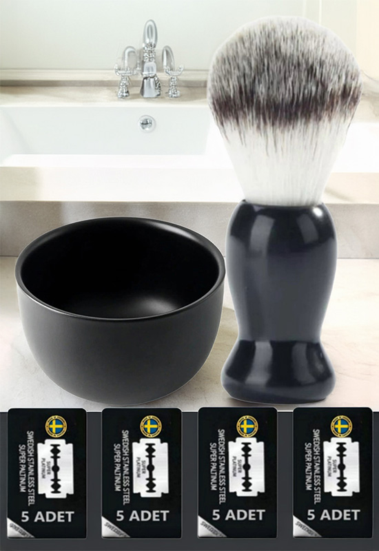 Qualis F1 Tıraş Fırçası + Kase + 20 Adet Platinum Yaprak Jilet