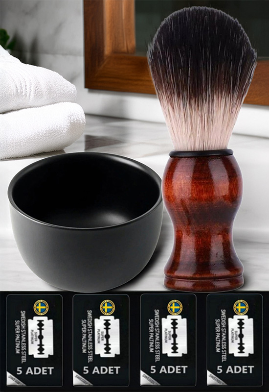 Qualis F4 Tıraş Fırçası + Kase + 20 Adet Platinum Yaprak Jilet