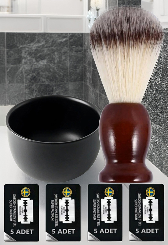 Qualis F5 Tıraş Fırçası + Kase + 20 Adet Platinum Yaprak Jilet