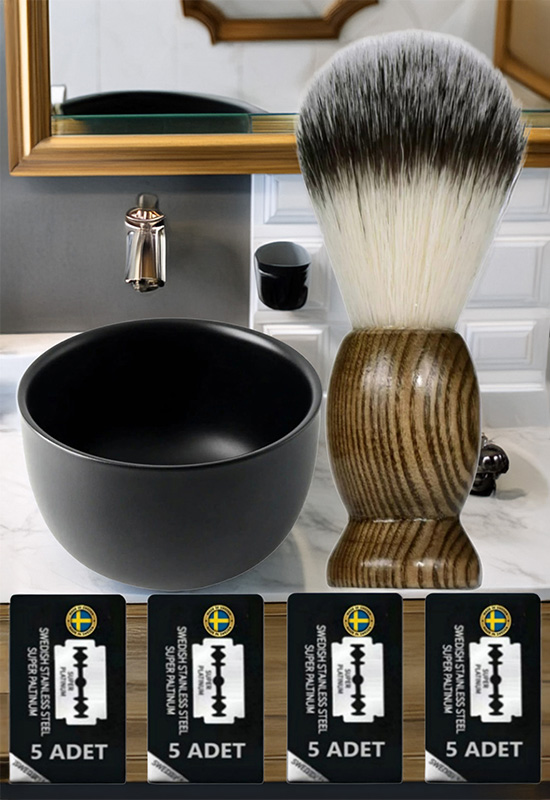 Qualis F6 Bambu Tıraş Fırçası + Kase + 20 Adet Platinum Yaprak Jilet