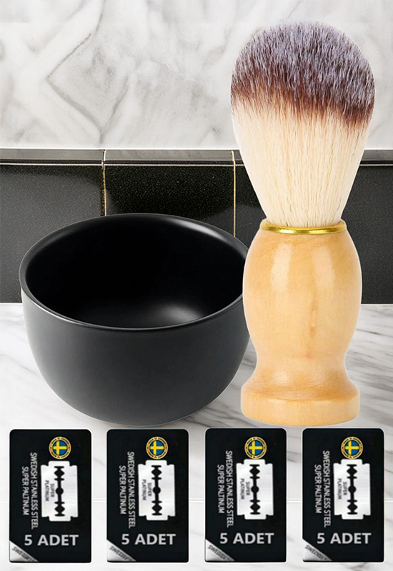 Qualis F7 Tıraş Fırçası + Kase + 20 Adet Platinum Yaprak Jilet